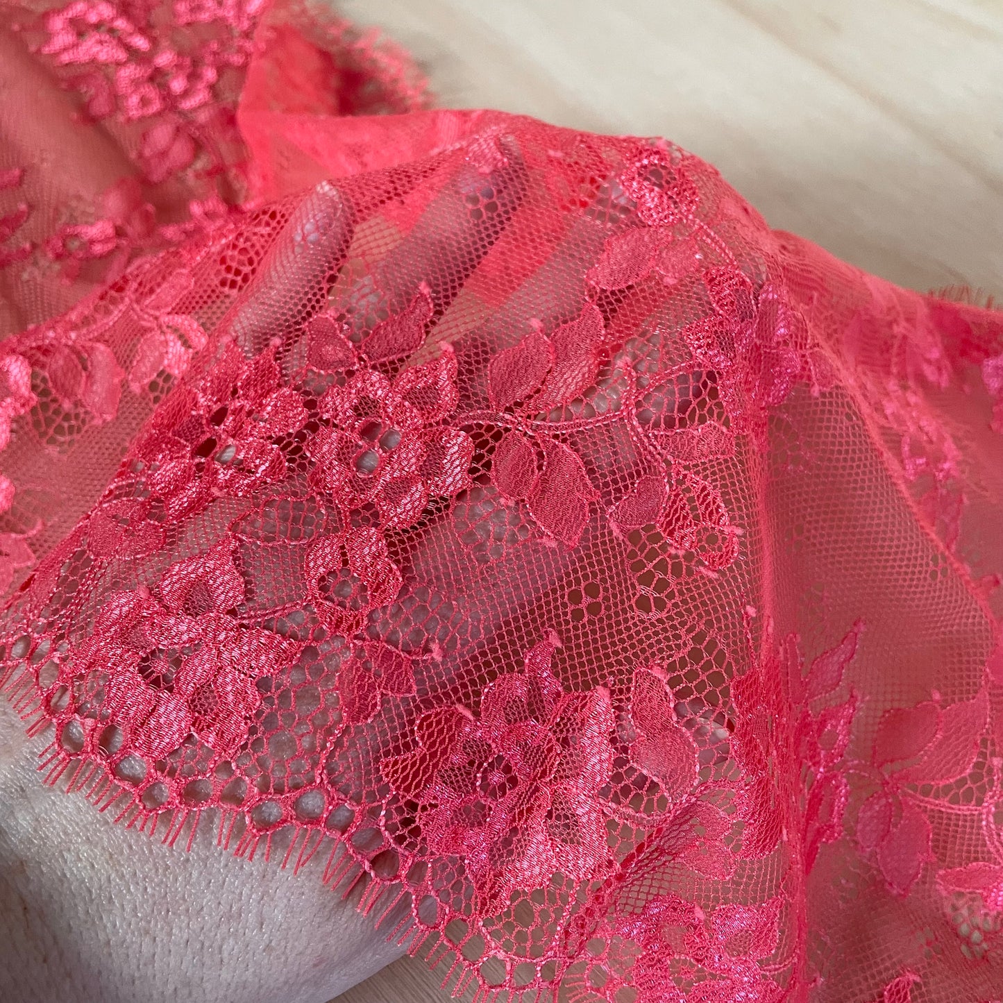Sunlit Geranium Eyelash Lace 27cm Wide | Price per metre