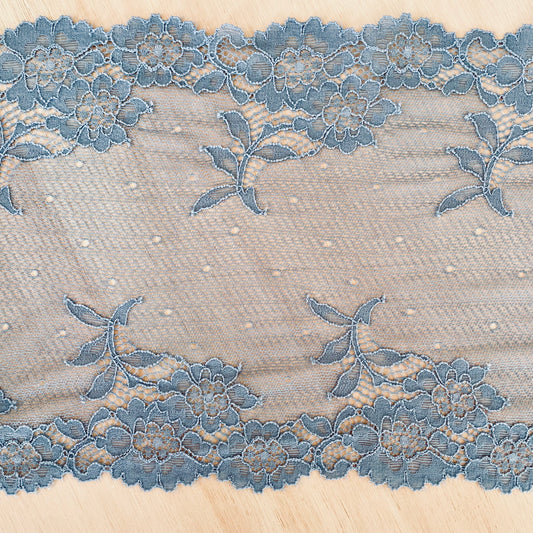 Premium Stretch Lace, 17cm Wide | Moon Blue | Price per metre