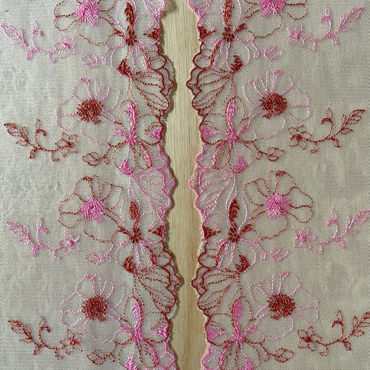 Brick & Bloom Embroidered Lace Trim – Mirrored Pair (12cm Wide)