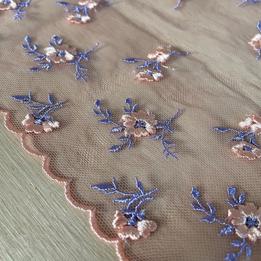 Peach Ditsy Darling Embroidered Tulle | Price per metre