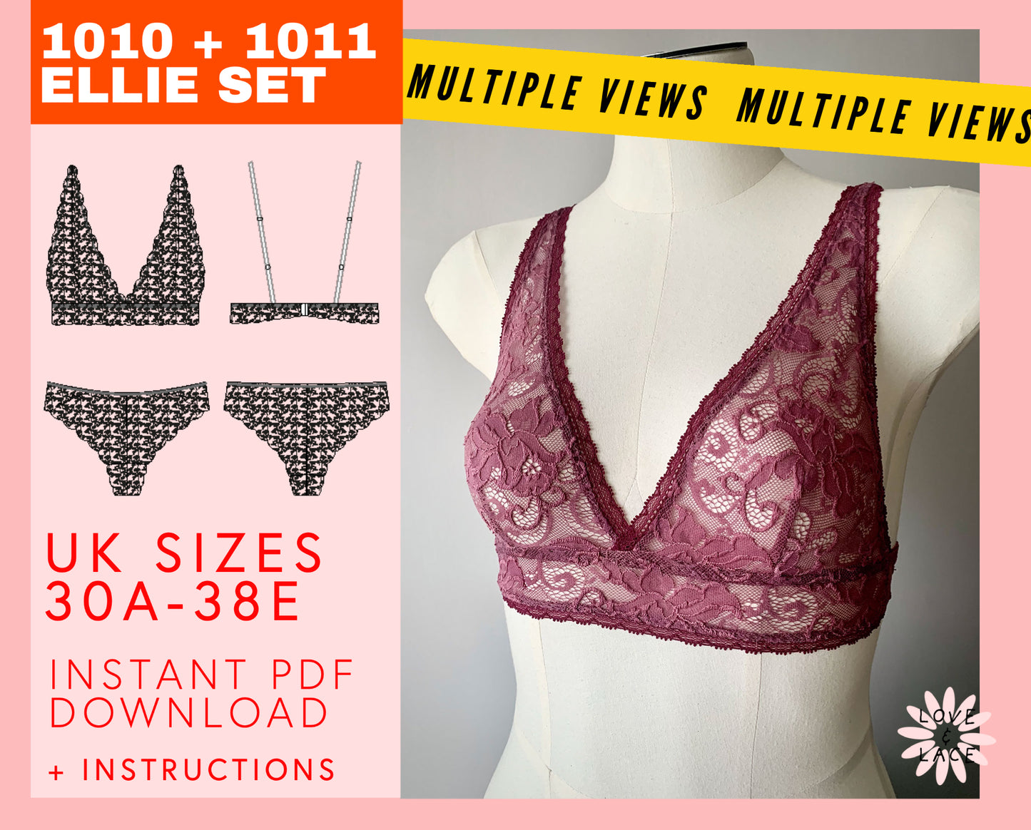 Ellie Bralette Set Sewing Pattern | Fuller Bust Option + Brief Sizes 6-20