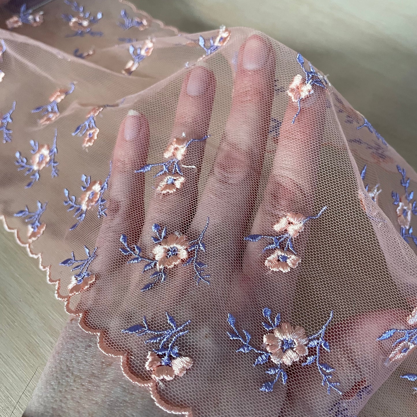 Peach Ditsy Darling Embroidered Tulle | Price per metre