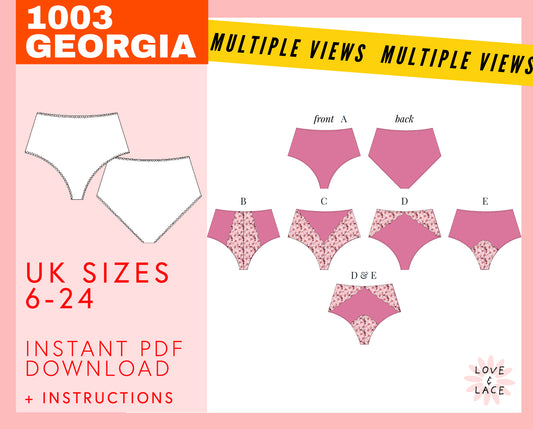 High Waist Panties Sewing Pattern | Sizes UK 6-24 | Georgia