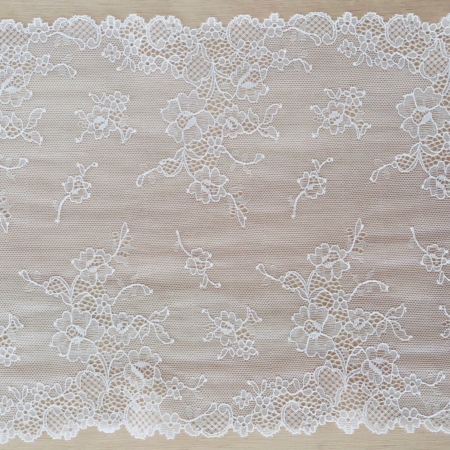 Stretch Lace Galloon |  23cm Wide | White | Price per metre