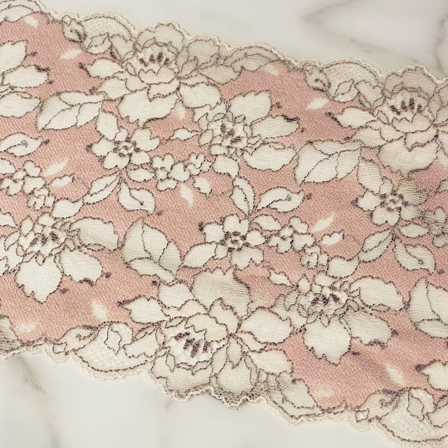 Stretch Lace Galloon | 15.5cm Wide | Shell Pink & Grey | Price per metre