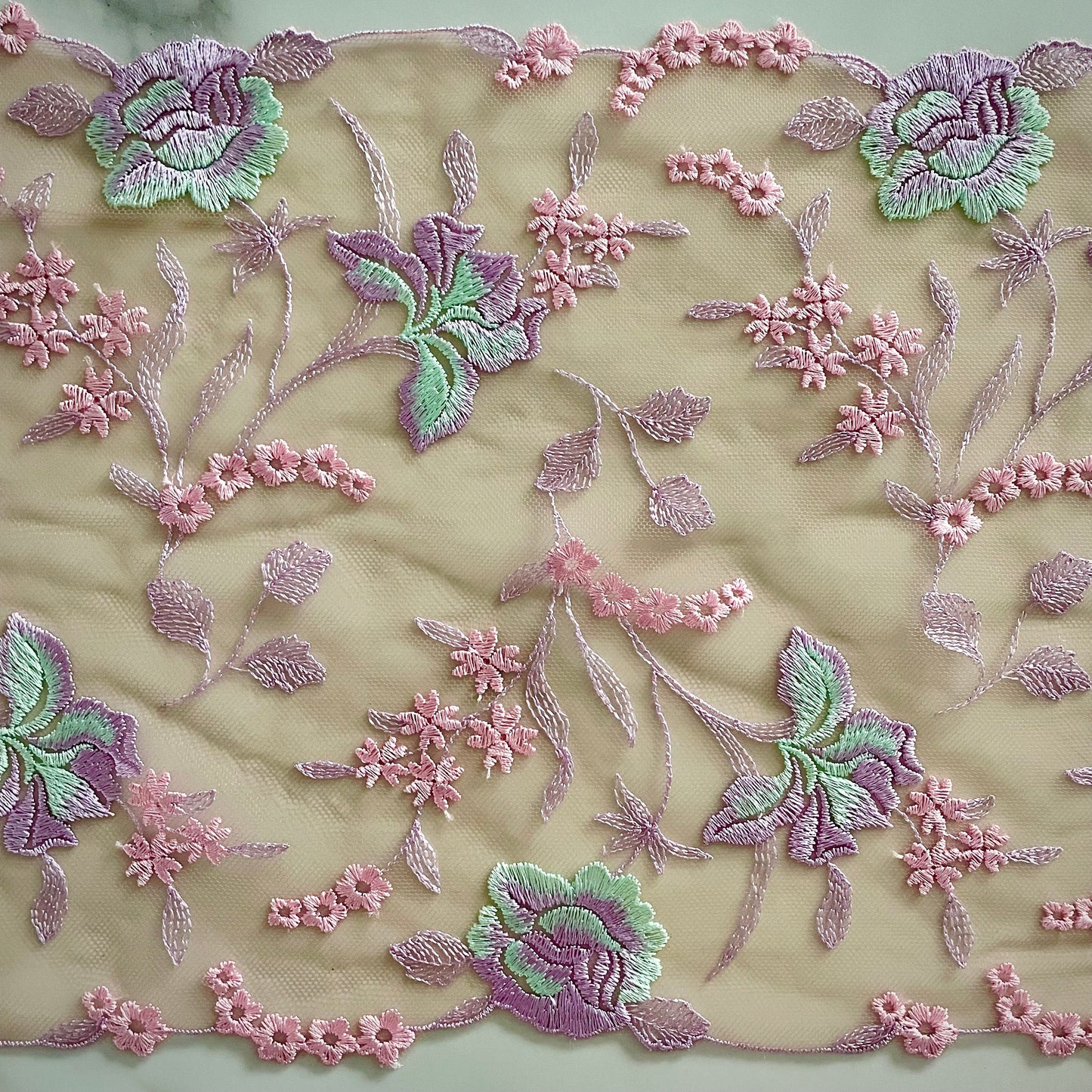 Embroidered Tulle Lace Galloon | 23cm Wide | Multi | Price per metre