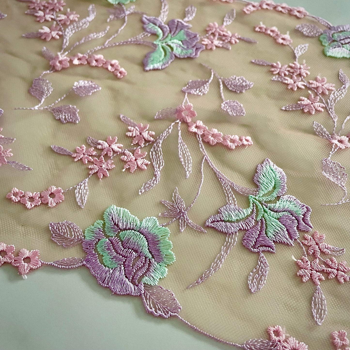 Embroidered Tulle Lace Galloon | 23cm Wide | Multi | Price per metre