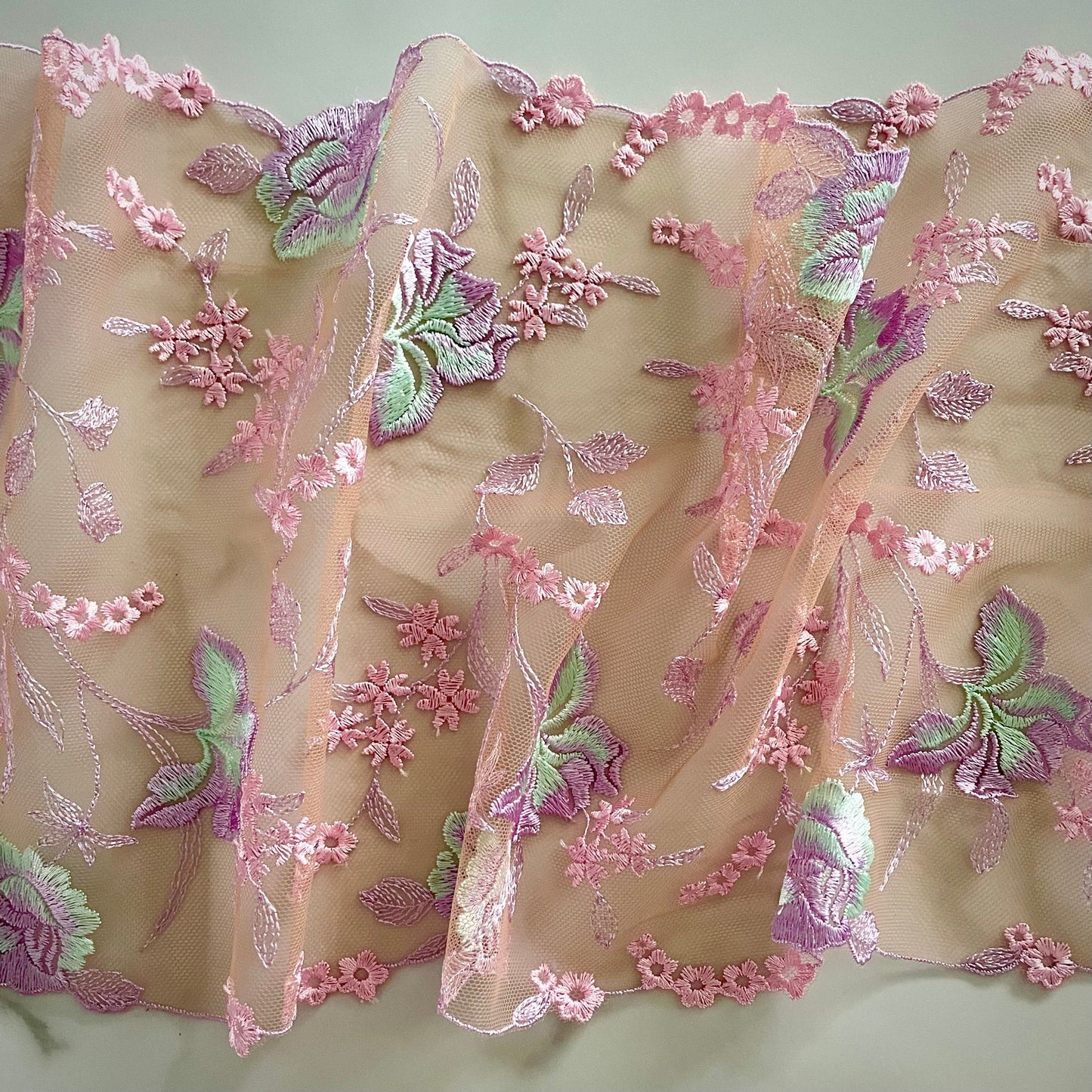10m x Embroidered Tulle | 23cm Wide | Wholesale Discount Included