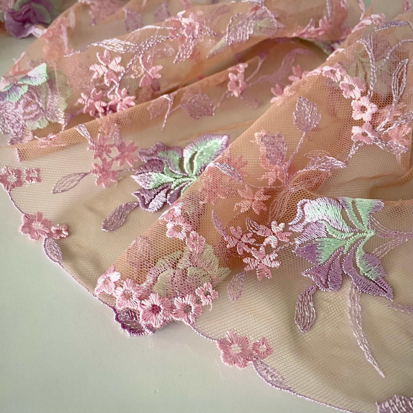 10m x Embroidered Tulle | 23cm Wide | Wholesale Discount Included