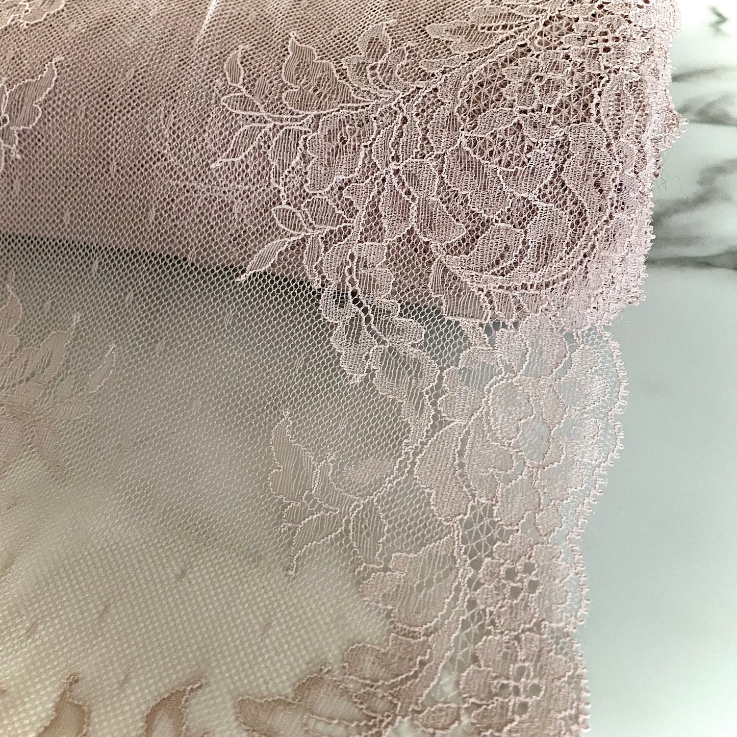 Stretch Lace Galloon | 23cm Wide | Pink Sands | Price per metre