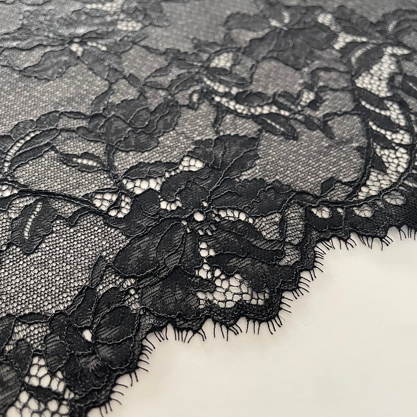 Obsidian Bloom Stretch Lace | 22cm Wide | Price per metre