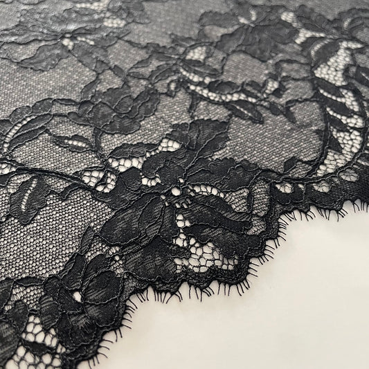 Obsidian Bloom Stretch Lace | 22cm Wide | Price per metre