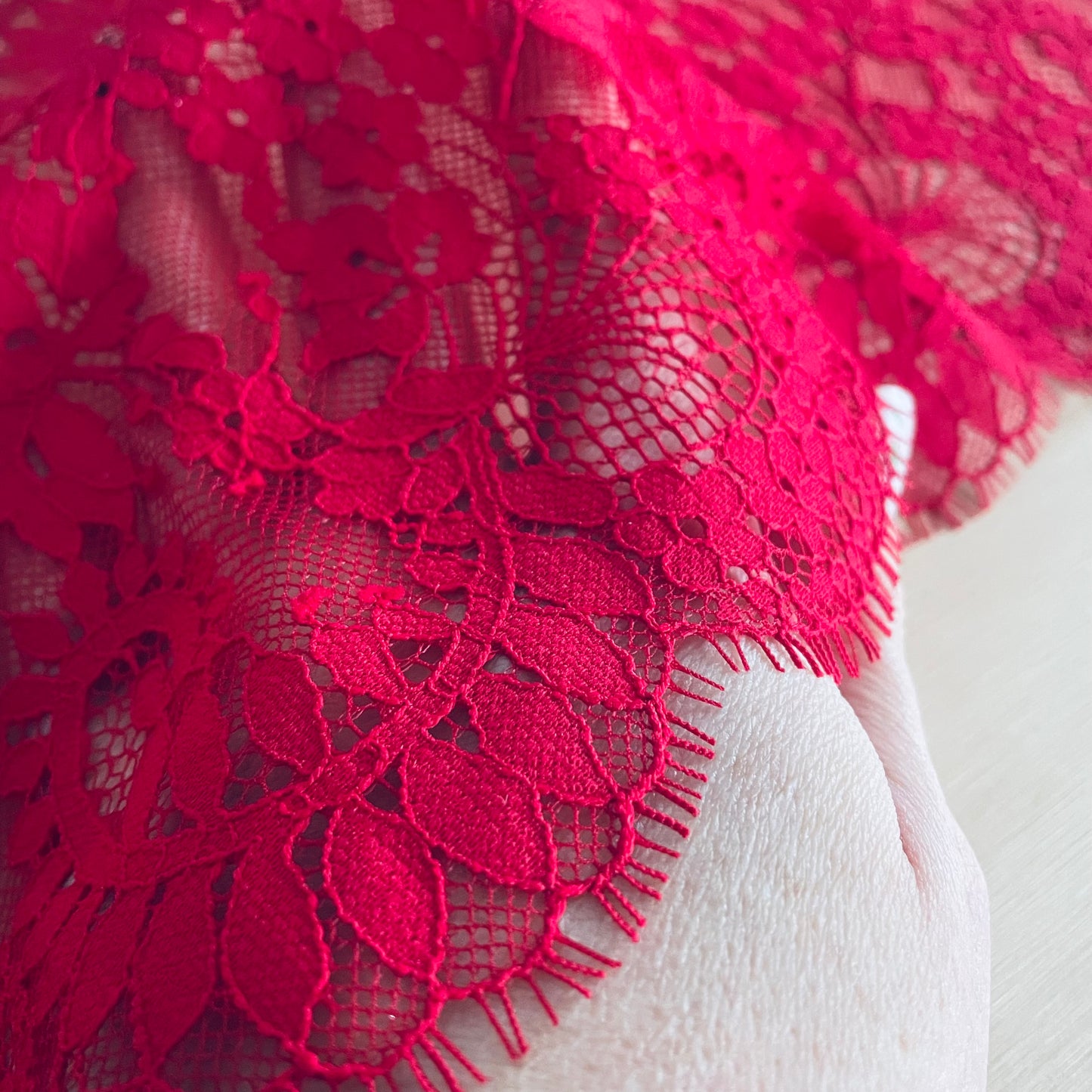 Cherry Red Eyelash Lace Trim – 23.5cm Wide