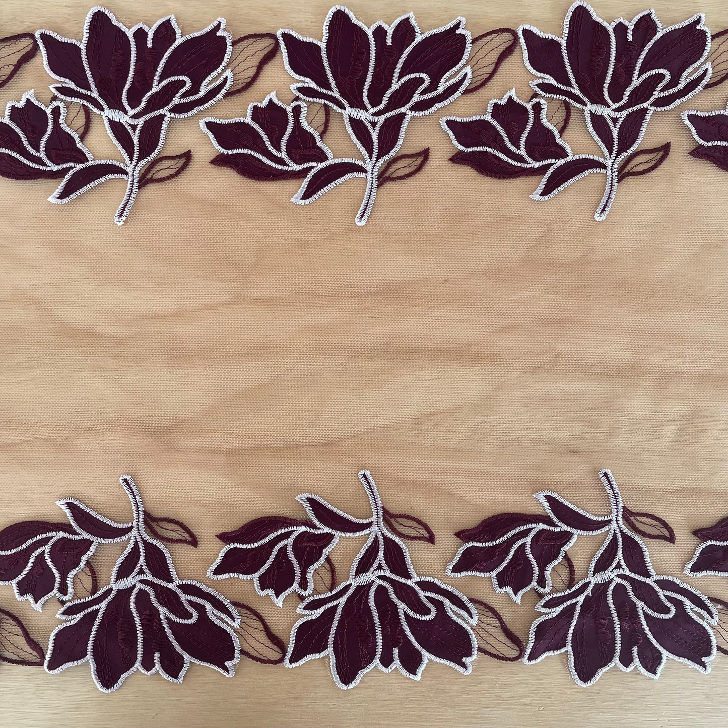 Secret Garden Burgundy Lace 31cm Wide | Double Galloon | Price per metre