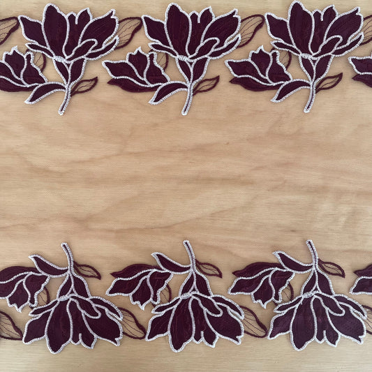 Secret Garden Burgundy Lace 31cm Wide | Double Galloon | Price per metre