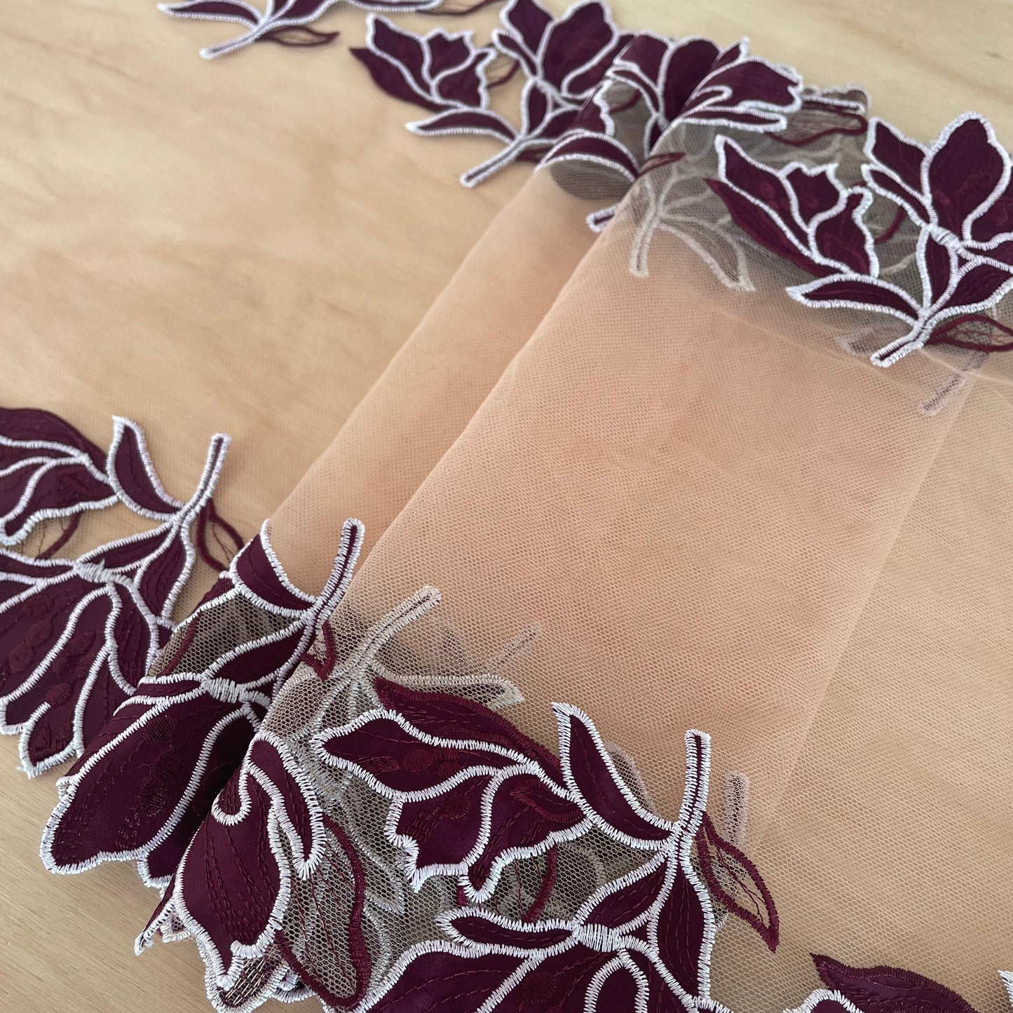 Secret Garden Burgundy Lace 31cm Wide | Double Galloon | Price per metre