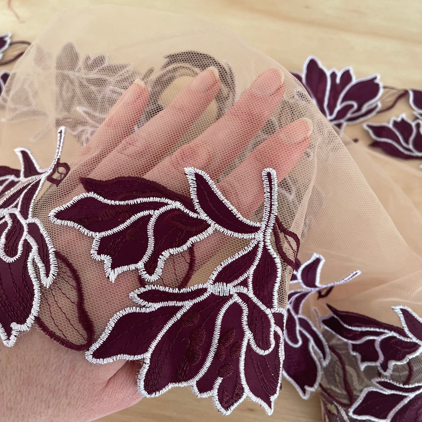 Secret Garden Burgundy Lace 31cm Wide | Double Galloon | Price per metre