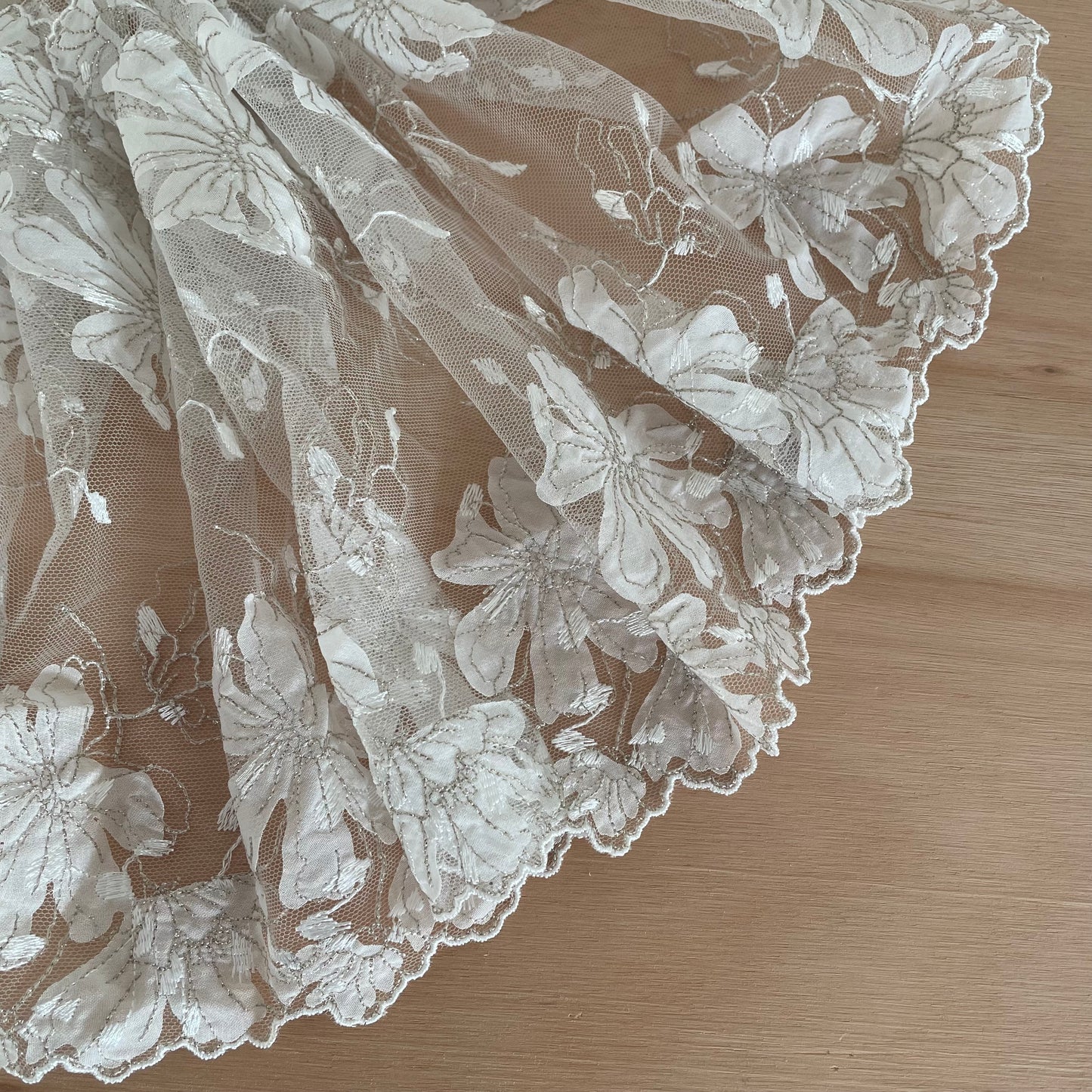 Frosted Bloom Embroidered Tulle Galloon 23cm Wide | Price per metre
