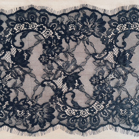 After Hours Eyelash Lace Galloon in Black 24.5cm Wide | Price per metre or 2.8m Piece