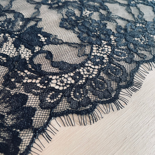 After Hours Eyelash Lace Galloon in Black 24.5cm Wide | Price per metre or 2.8m Piece