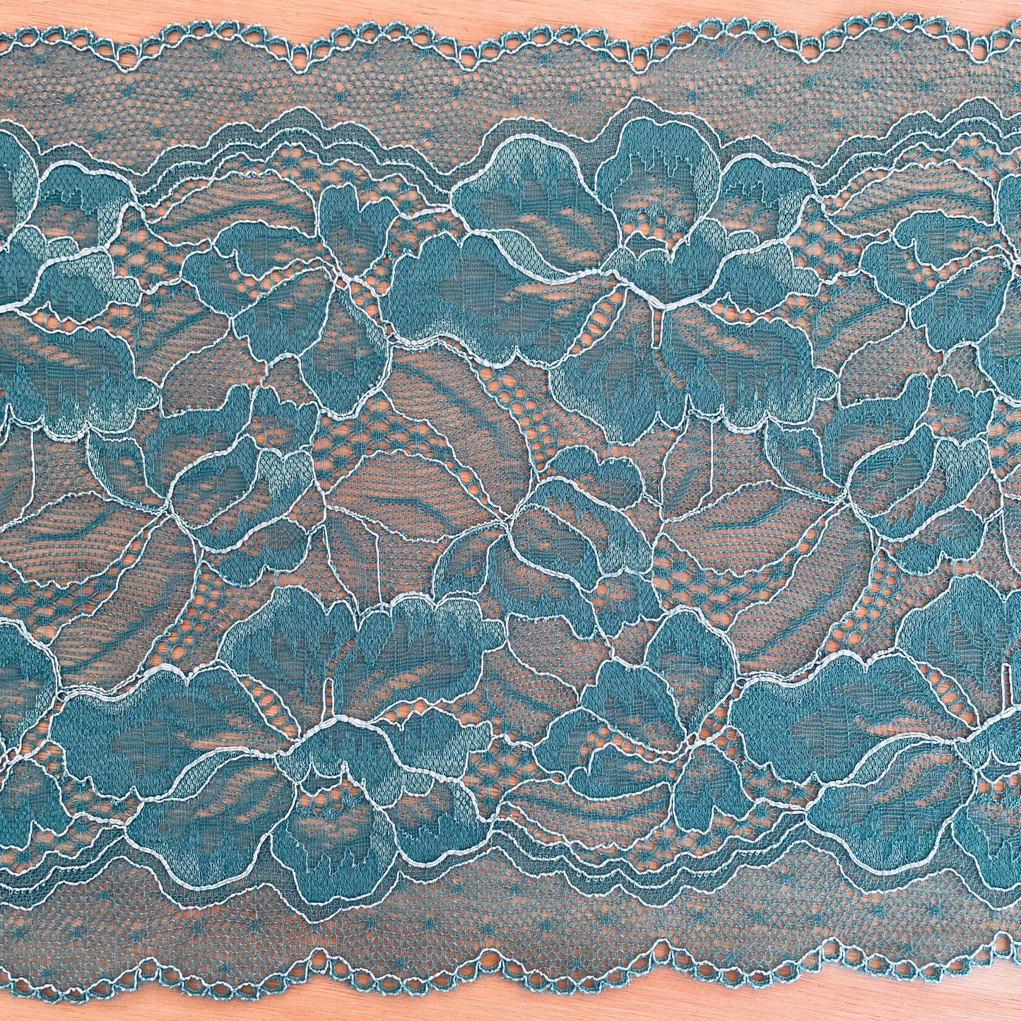Bluewater Teal Stretch Lace | 17cm Wide | Price per metre