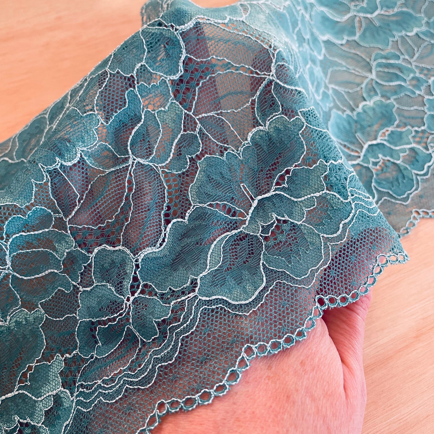Bluewater Teal Stretch Lace | 17cm Wide | Price per metre