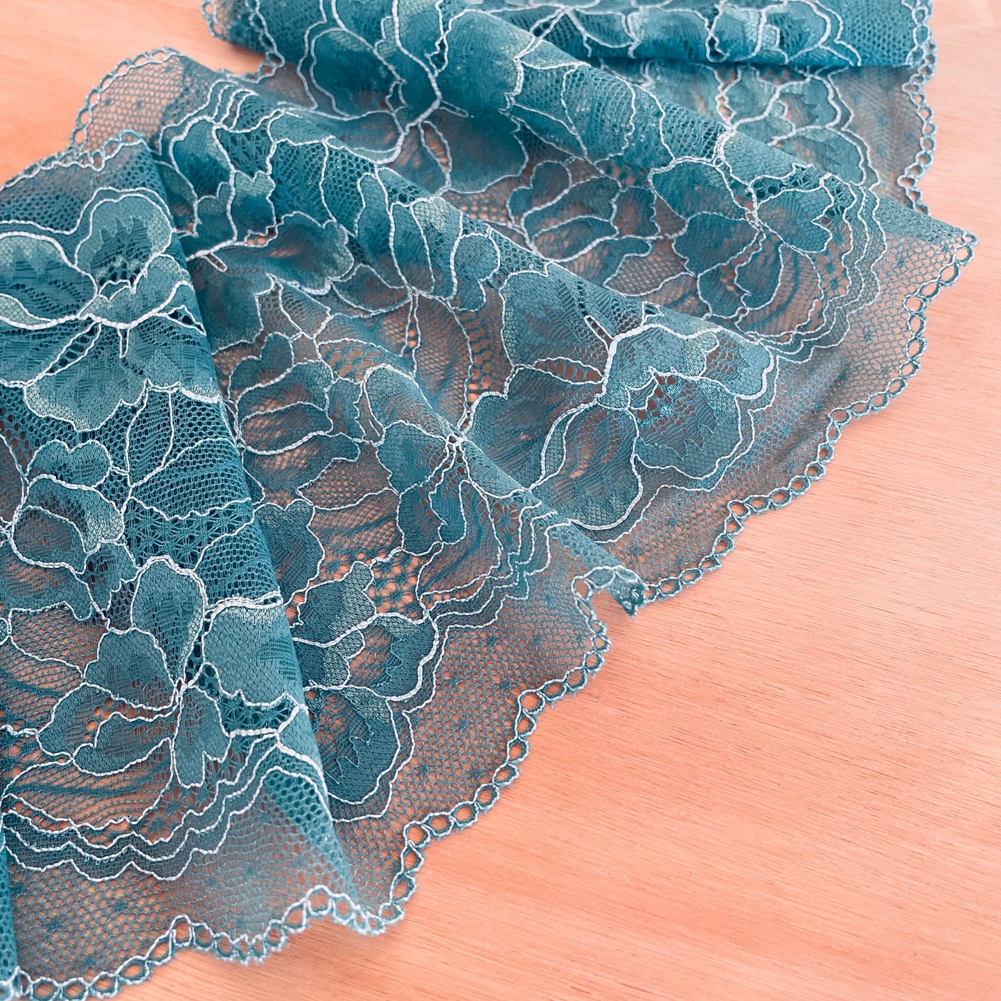Bluewater Teal Stretch Lace | 17cm Wide | Price per metre