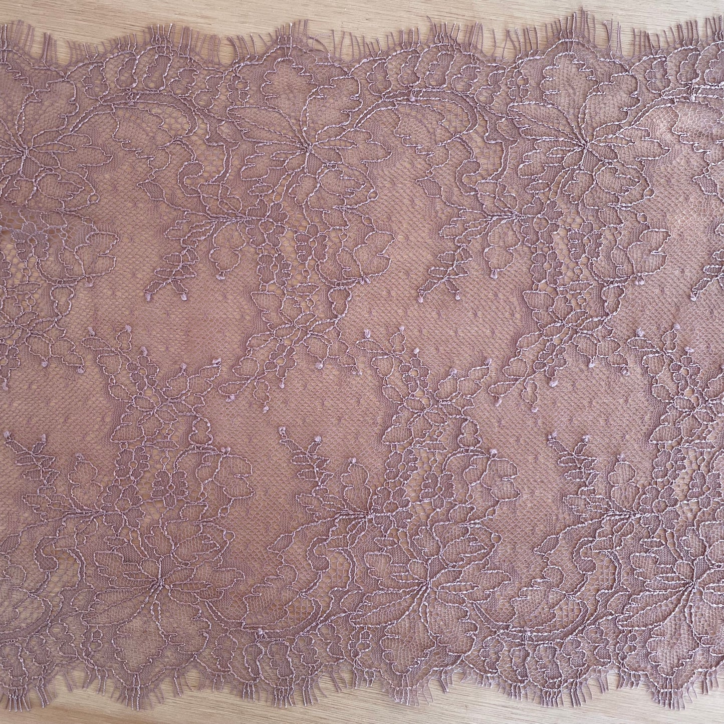 Antique Rose Chantilly-Style Eyelash Lace 25cm Wide | Price per metre