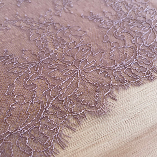 Antique Rose Chantilly-Style Eyelash Lace 25cm Wide | Price per metre