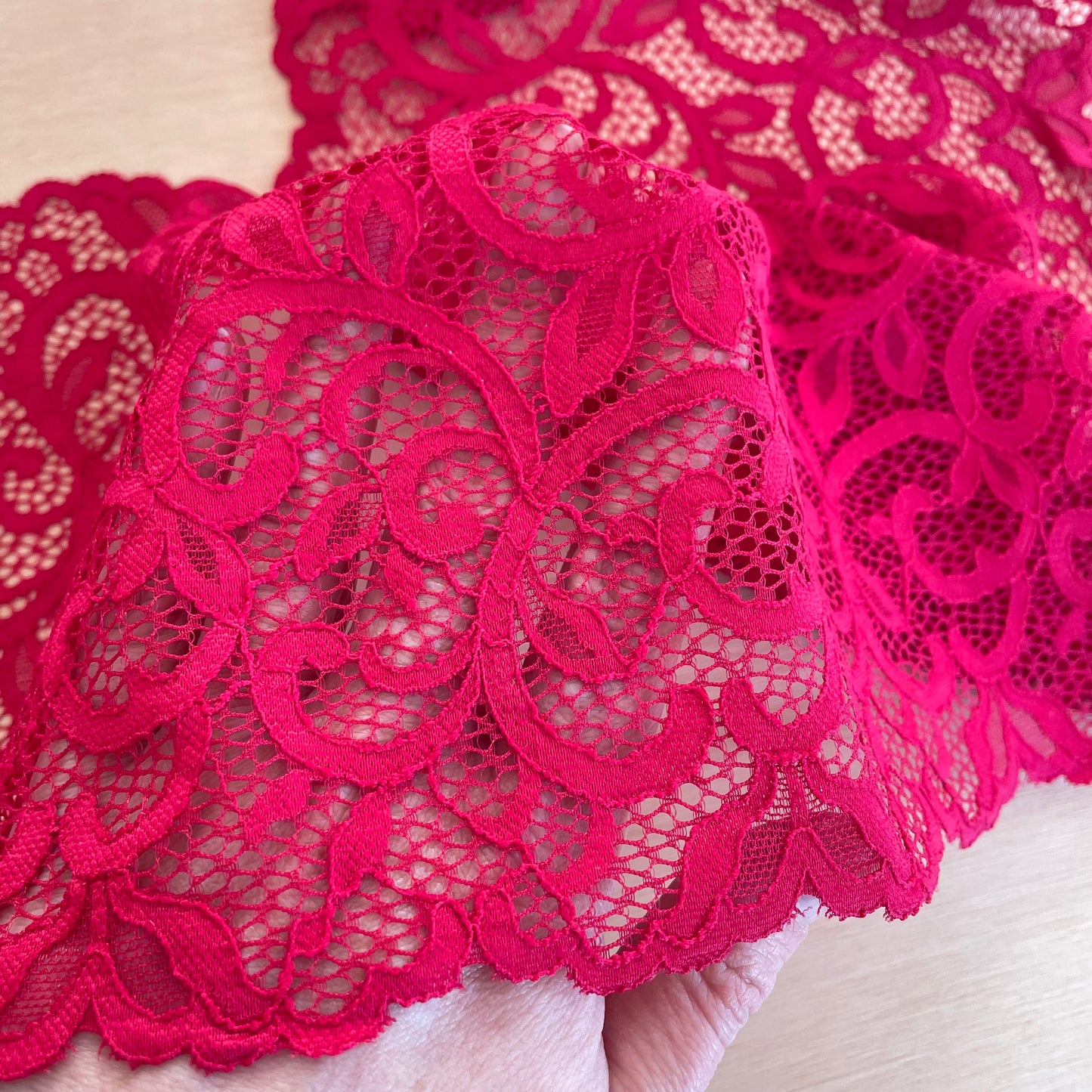 Crimson Vine Stretch Lace 20cm Wide | Price per metre