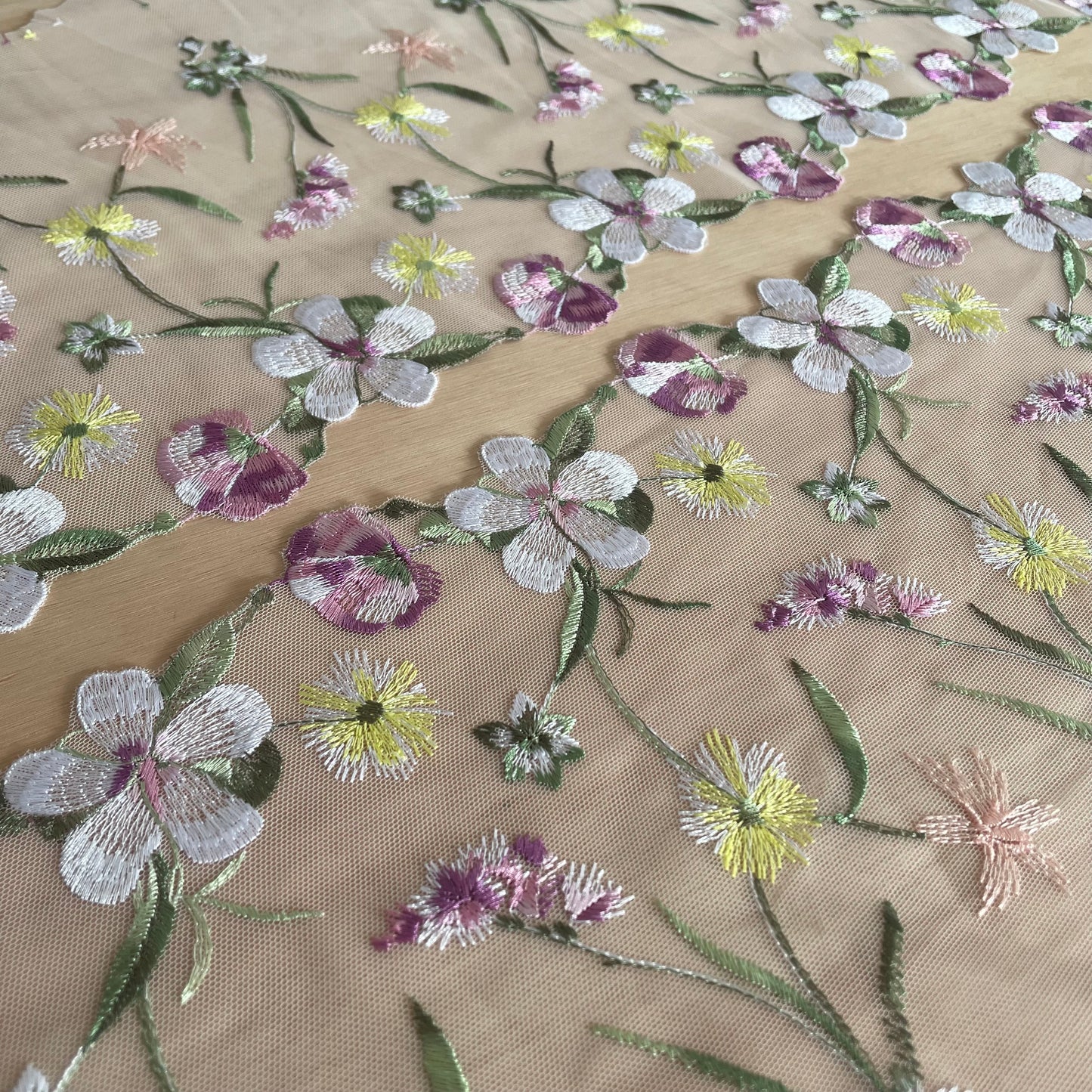 Wildflower Meadow Embroidered Tulle – Mirrored Pair (22cm Wide)