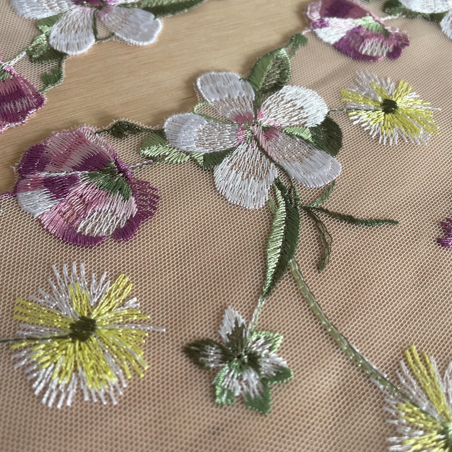 Wildflower Meadow Embroidered Tulle – Mirrored Pair (22cm Wide)