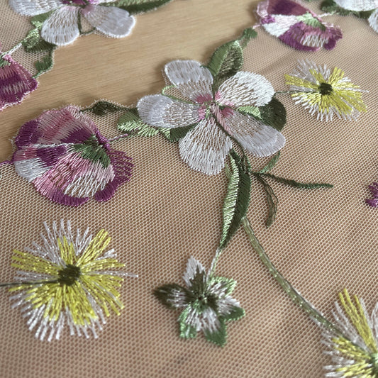 Wildflower Meadow Embroidered Tulle – Mirrored Pair (22cm Wide)