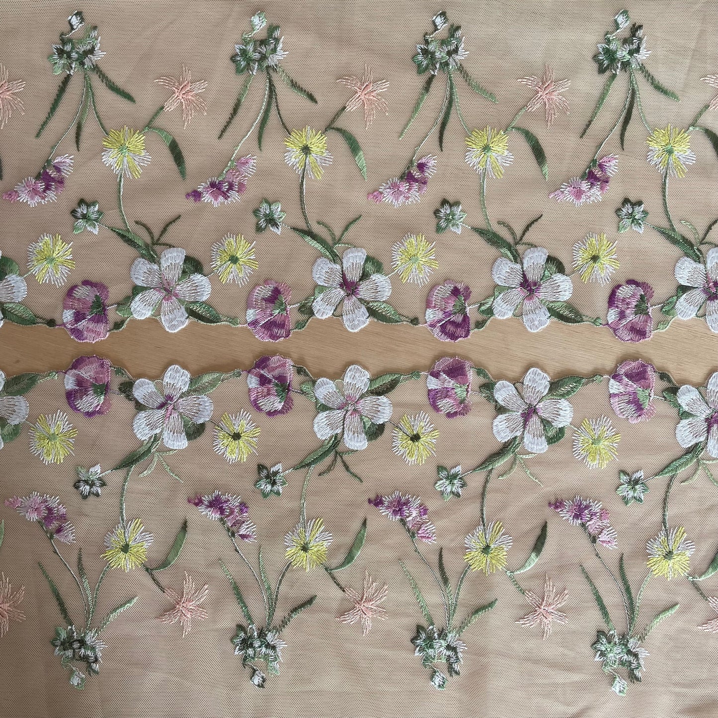 Wildflower Meadow Embroidered Tulle – Mirrored Pair (22cm Wide)