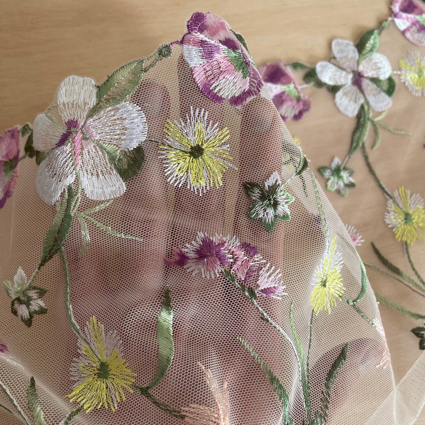 Wildflower Meadow Embroidered Tulle – Mirrored Pair (22cm Wide)