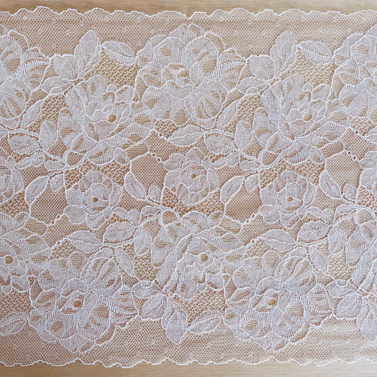 Porcelain Peony Stretch Lace Galloon | 23cm Wide | Price per Metre