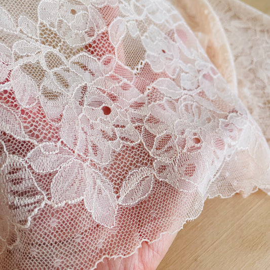 Porcelain Peony Stretch Lace Galloon | 23cm Wide | Price per Metre