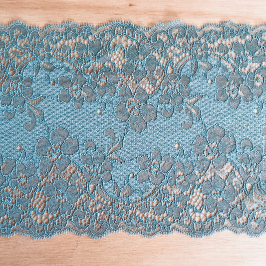 Floral Lace Galloon | 17cm Wide | Teal | Price per metre