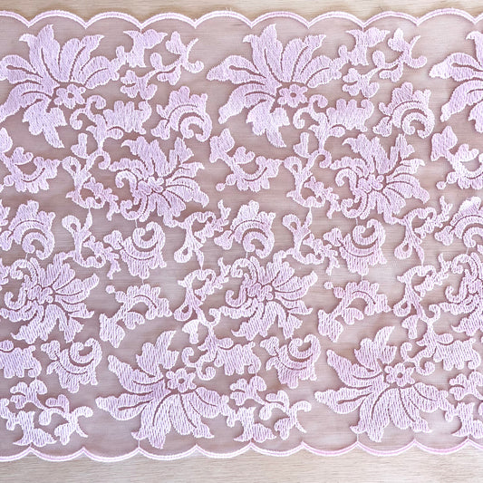 Candyfloss Pink Embroidered Tulle | 21cm Wide | Price per metre