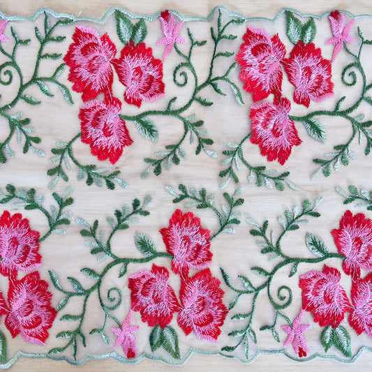 Fairytale Floral Embroidered Tulle | 31.5cm Wide | Price per metre