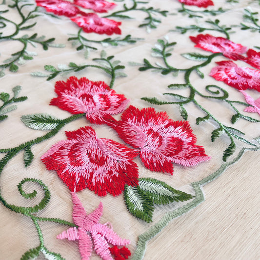 Fairytale Floral Embroidered Tulle | 31.5cm Wide | Price per metre