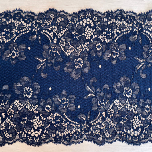 Floral Lace Galloon | 17cm Wide | Navy | Price per metre