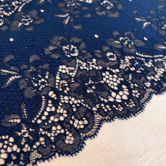 Floral Lace Galloon | 17cm Wide | Navy | Price per metre