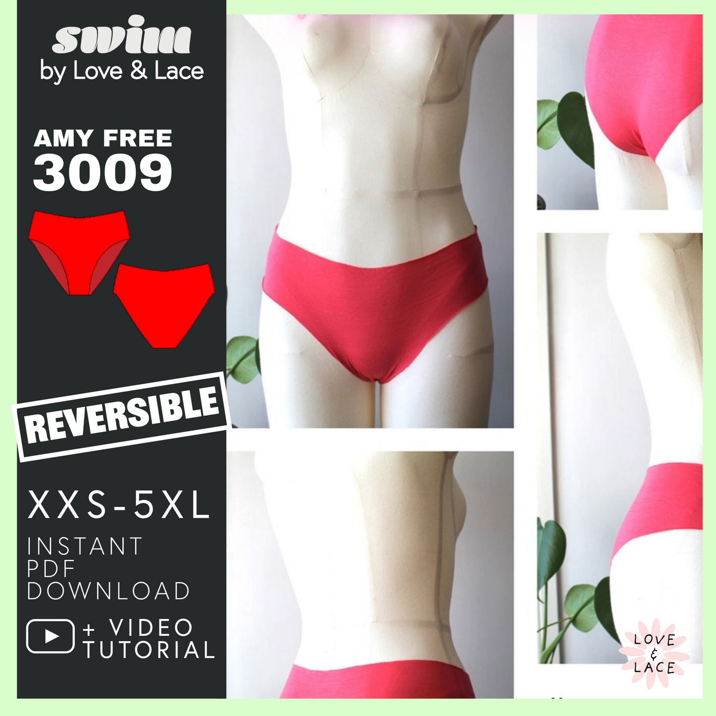 Free Swimwear Sewing Pattern | Mid Rise Bottoms | Sizes XXS-5XL | Amy