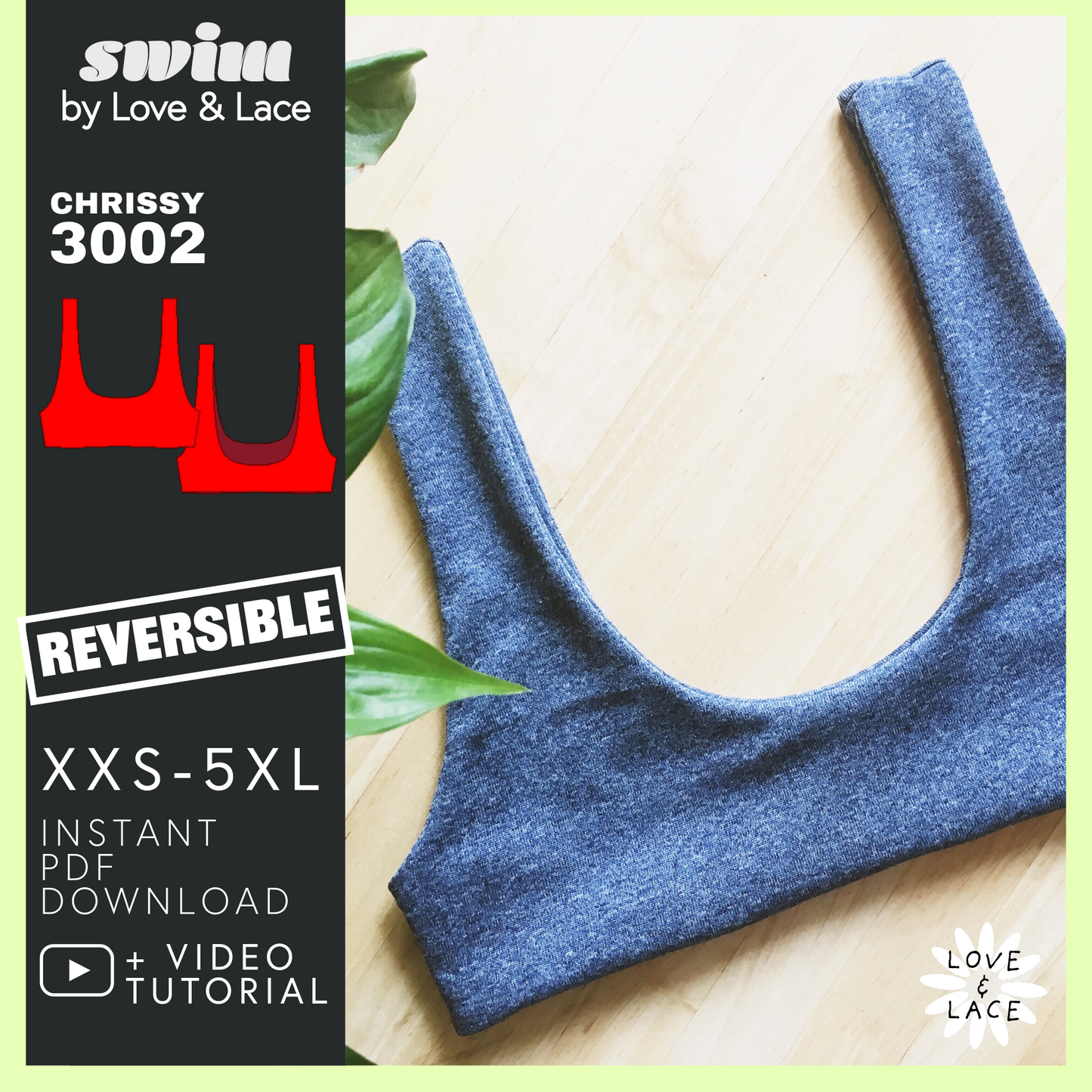 Reversible Crop top bikini | PDF Sewing Pattern sizes XXS-5XL | Chrissy