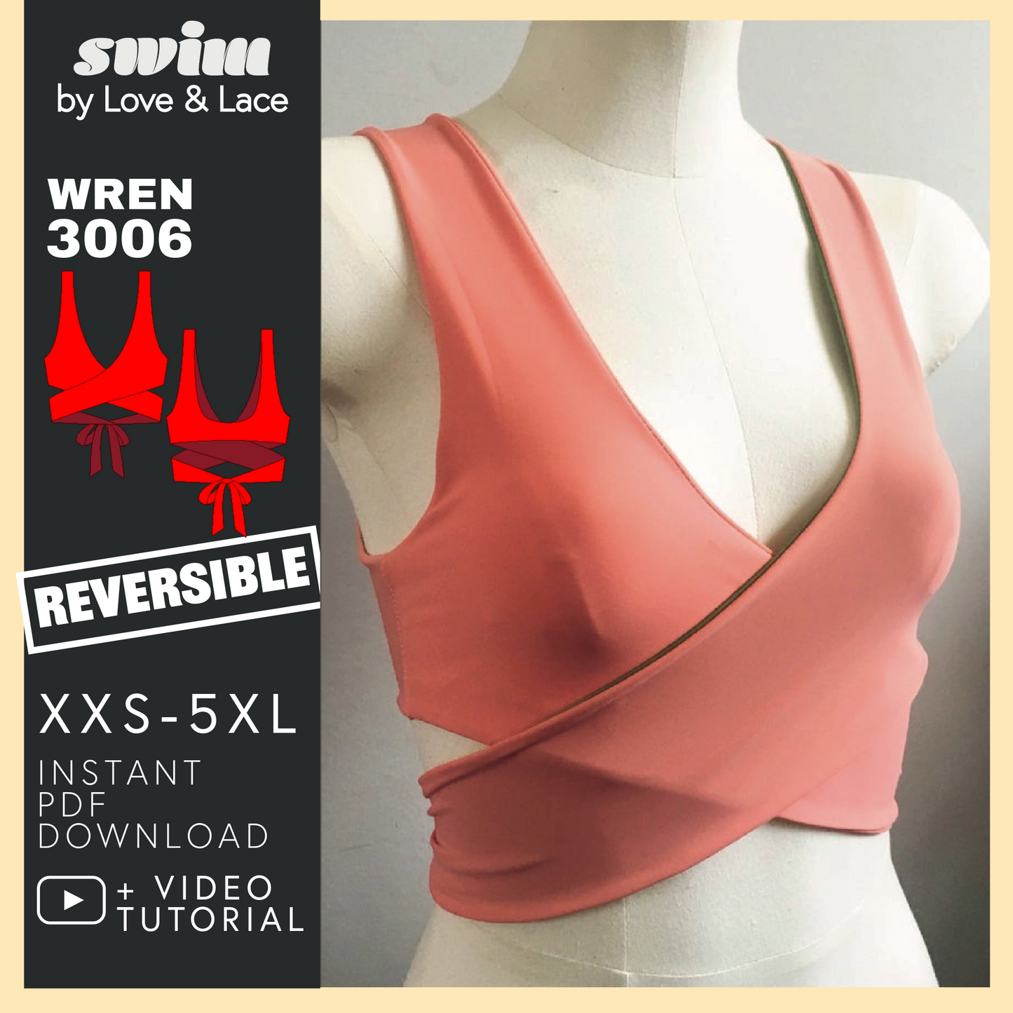 Wrap Bikini Top | PDF Swimwear Sewing Pattern sizes XXS-5XL | Wren