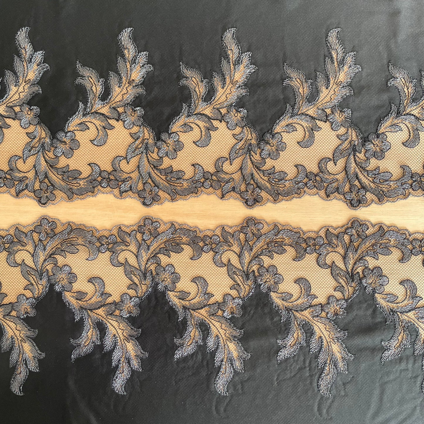 Black & Silver Embroidered Tulle Lace – Nocturne, 24.5cm Wide | Price per metre