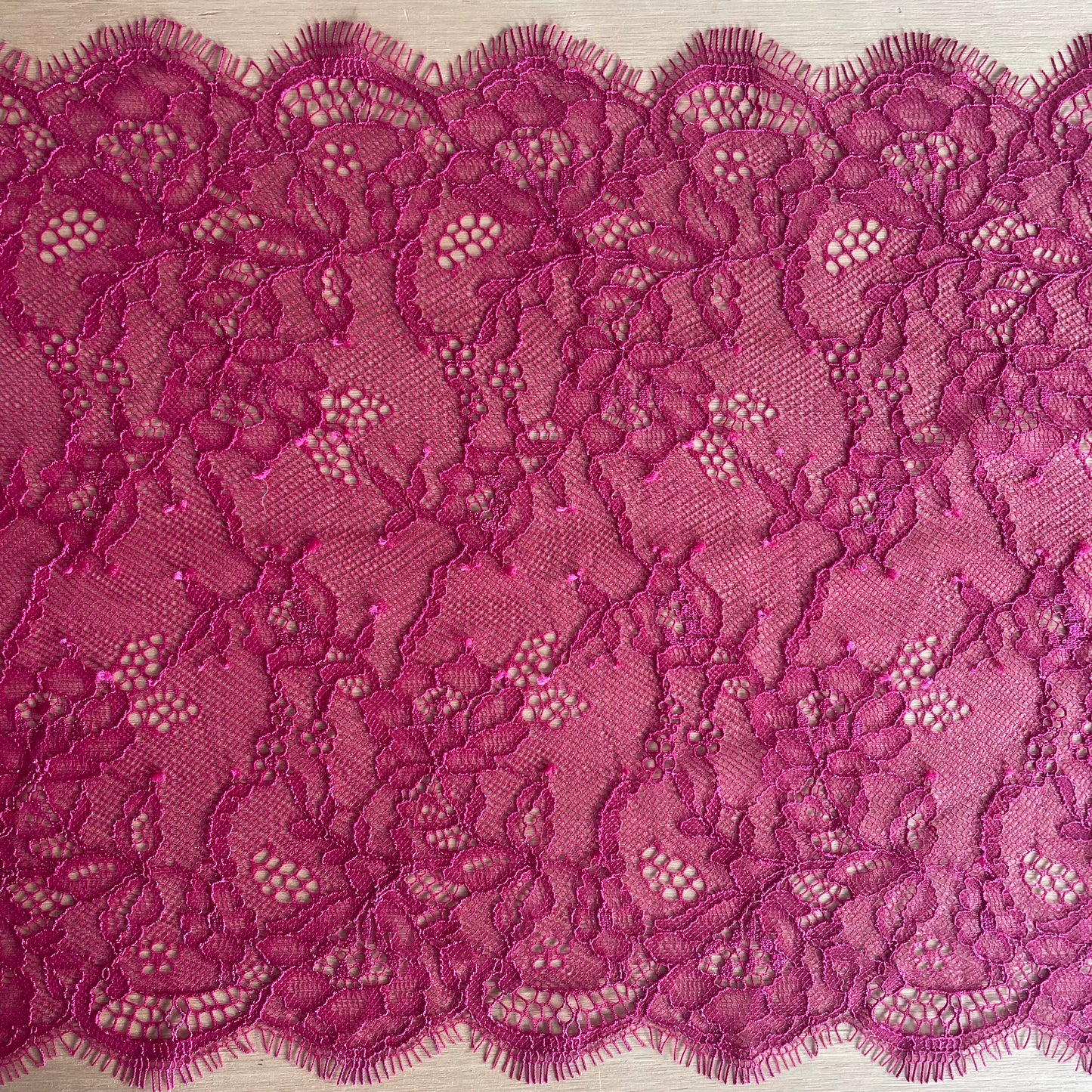 Magenta Chantilly Eyelash Lace – 25cm Wide, Double Galloon | Price per metre