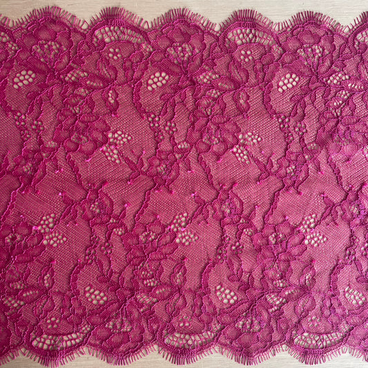 Magenta Chantilly Eyelash Lace – 25cm Wide, Double Galloon | Price per metre