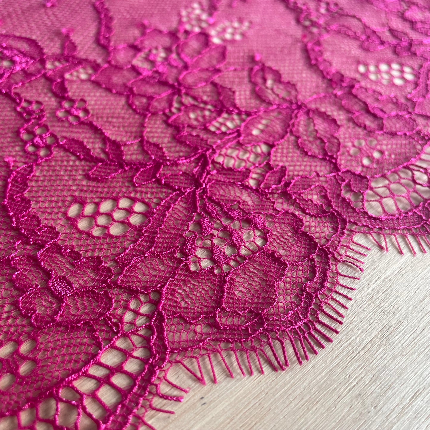 Magenta Chantilly Eyelash Lace – 25cm Wide, Double Galloon | Price per metre